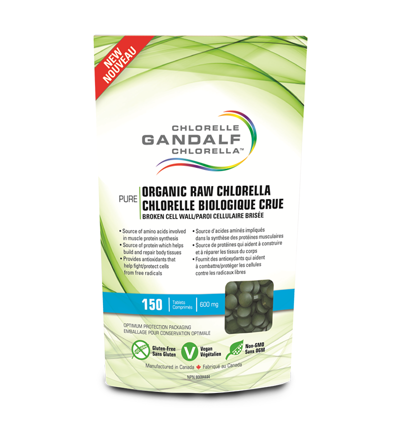Gandalf pure organic raw vegan chlorella with 150 tablets in a 600mg package