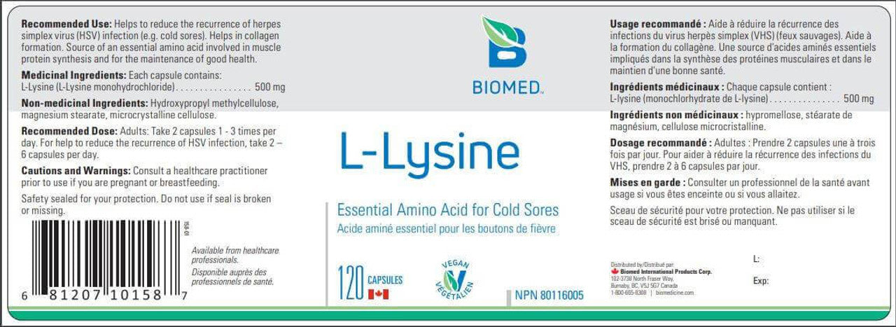 L-Lysine by Biomed (120 capsules)