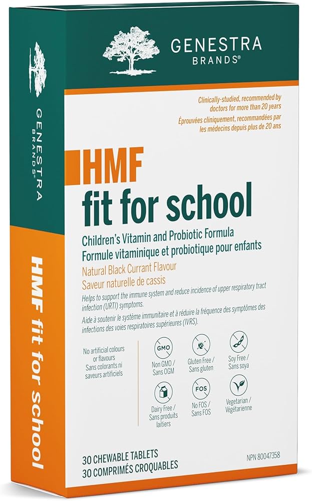 Genestra Brands HMF Fit for School Refrigerated Children’s Vitamin and Probiotic Formula 30 Chewable Tablets Black Current Flavour