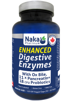 Naka Platinum Enhanced Digestive Enzymes with Ox Bile, 11x Pancreatuc and 1B CFU Probiotics, Shelf Stable, 120 Delayed Release Vegetable Capsule