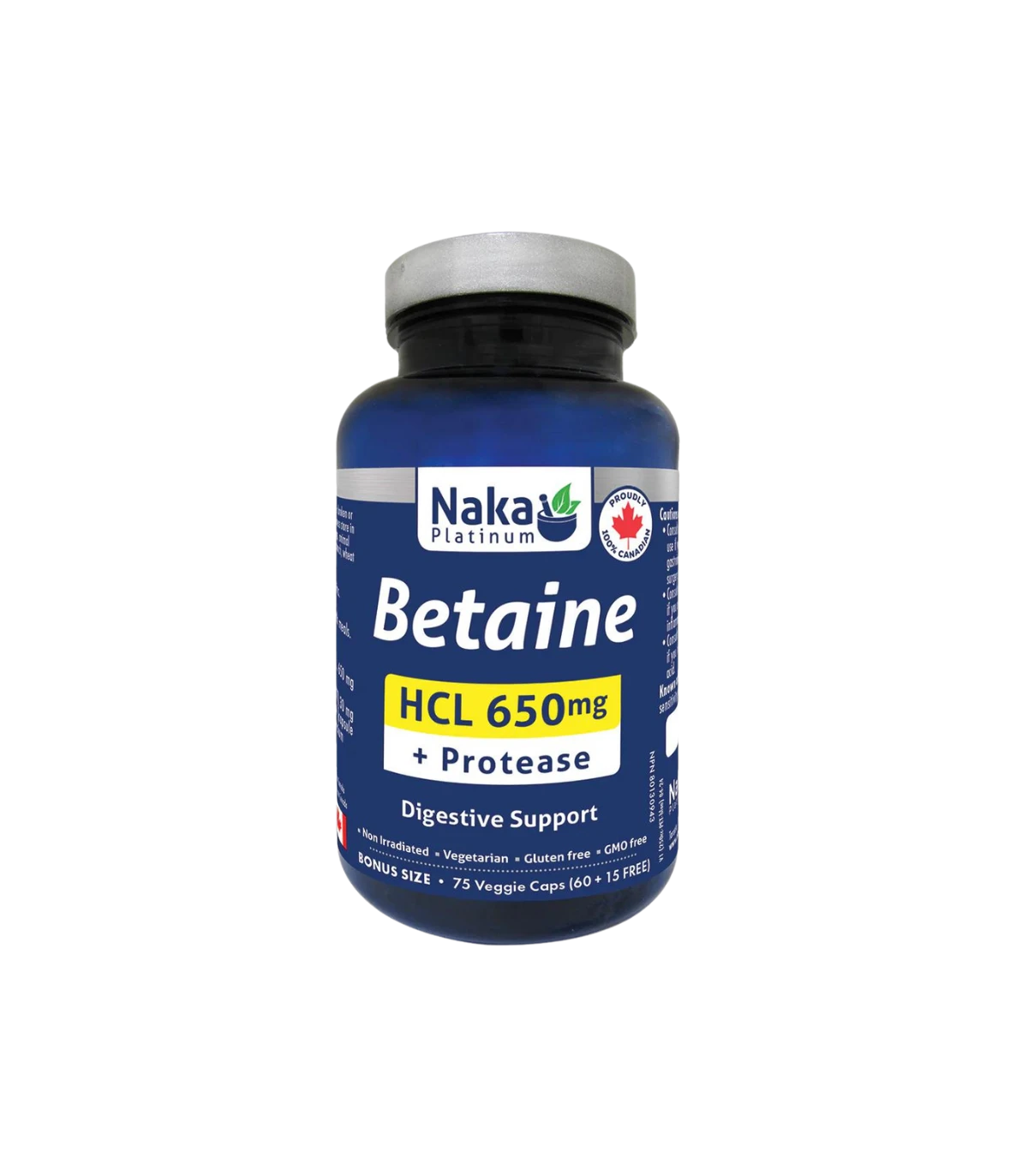 Naka Platinum Betaine HCL 650mg +Protease 75 veggie caps