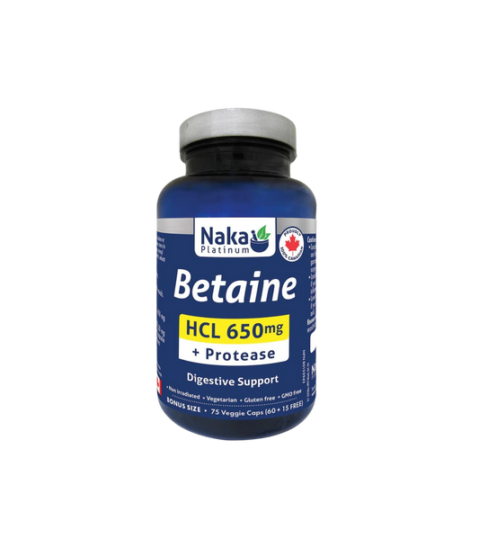 Naka Platinum Betaine HCL 650mg +Protease 75 veggie caps