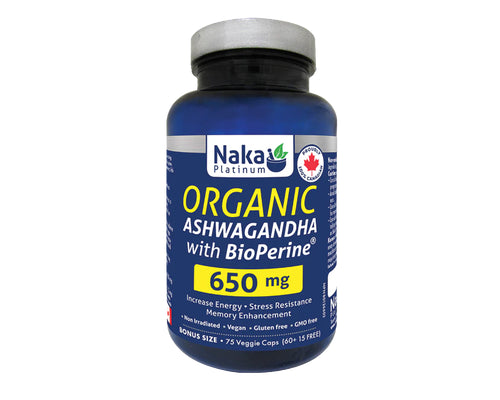 Naka Platinum Organic Ashwagandha with BioPerine 75 Veggie Caps