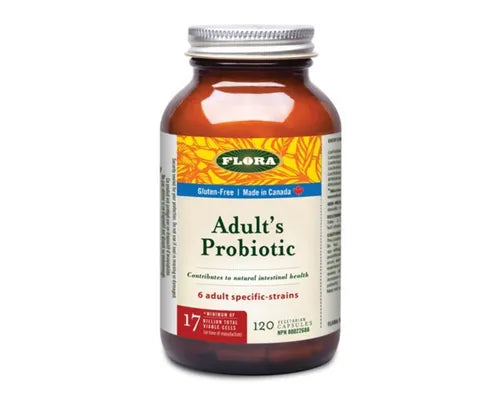 Flora Adults Probiotic 17 Billion 120 Veggie Caps - Gluten Free, Canadian Owned, Helps with Digestive Health