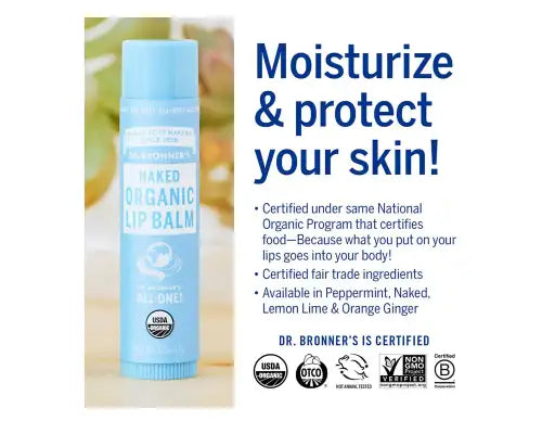 Dr. Bronners Organic Lip Balm Naked 4g - Organic and Non-GMO