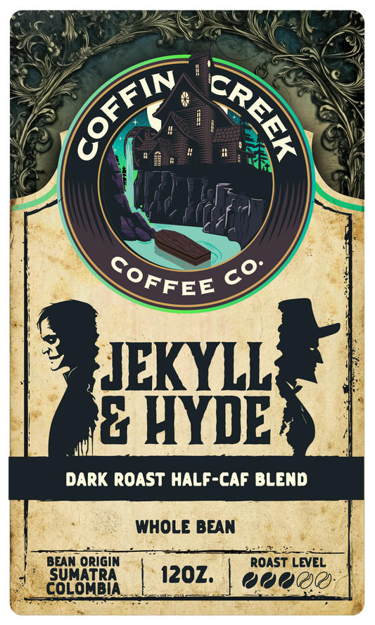 Coffin Creek Coffee co  Jekyll & Hyde - Dark Roast Half-Caf Blend - 340 Grams Ground