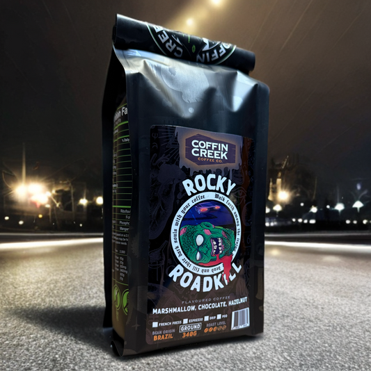 Coffin Creek Coffee co Rocky Roadkill - Rocky Road Flavoured Coffee - 340 Grams Ground