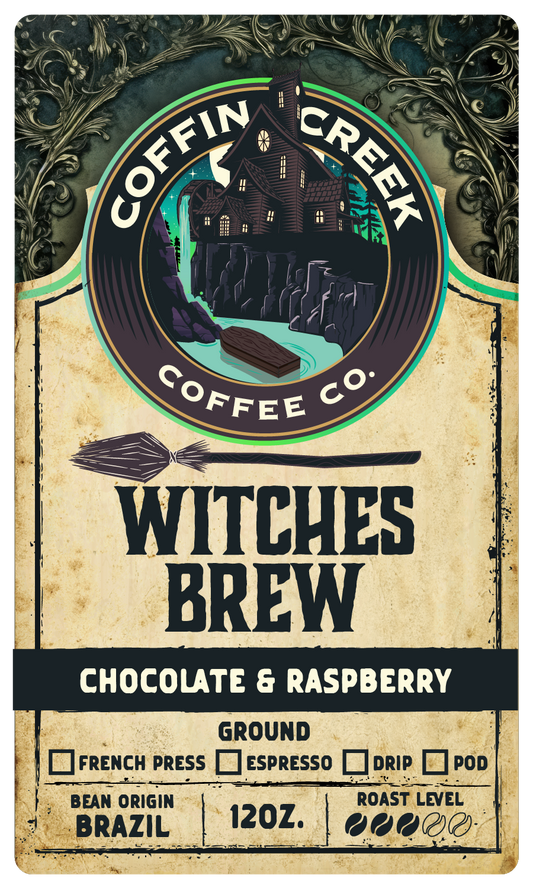 Coffin Creek Coffee co Witches Brew - Chocolate Raspberry Flavoured Coffee - 340 Grams Ground