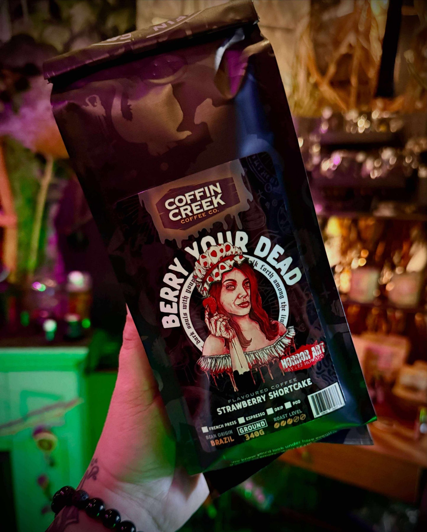 Coffin Creek Coffee co Berry Your Dead - Strawberry Shortcake Flavoured Coffee - 340 Grams Whole Bean