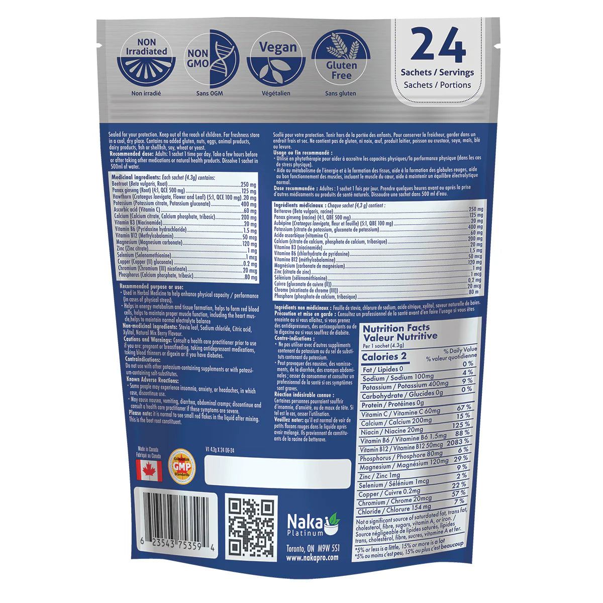 Naka Platinum Electrolytes + Energy 24-4.3g Sachets