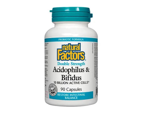 Natural Factors Acidophilus & Bifidus 10 Billion Active Cells Double Strength 90 Capsules