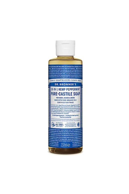 Dr. Bronner's Pure Castile Peppermint Soap for body, hands and more in a 237ml bottle