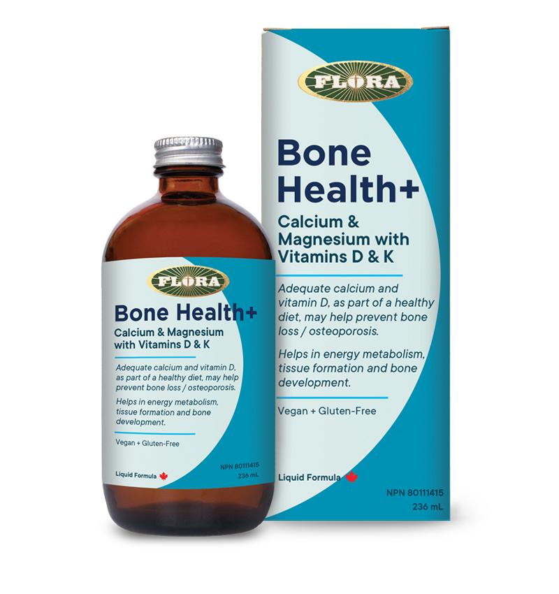 Flora Bone Health+ Calcium and Magnesium with Vitamins D and K vegan liquid formula with 236mL