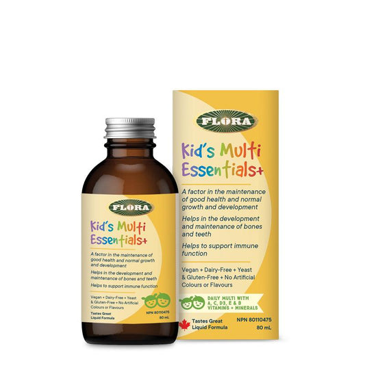 Flora Kid's Multi Essentials for maintenance of good health and normal growth and development in a 80mL liquid formula