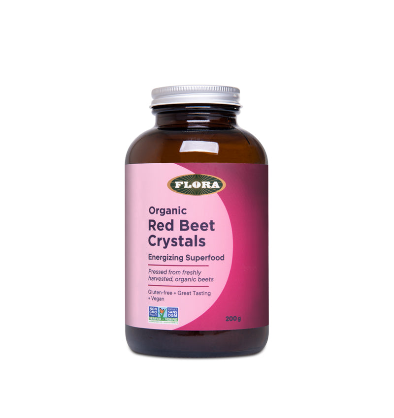 Flora organic red beet crystals energizing superfood gluten free, great tasting, vegan in a 200g bottle  Edit alt text