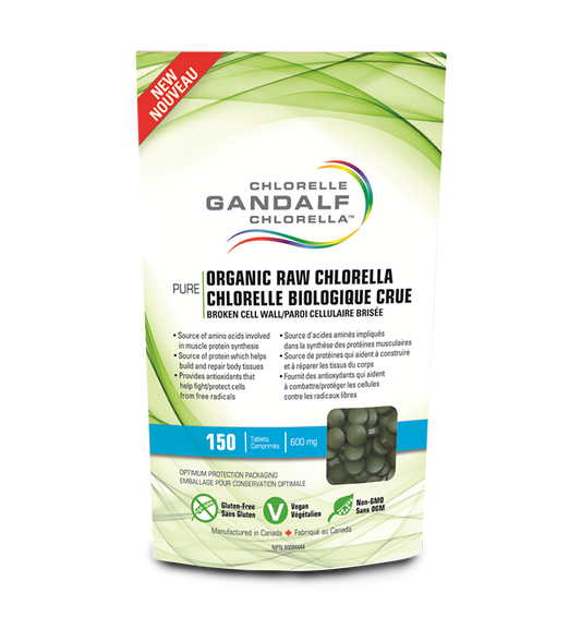 Gandalf pure organic raw vegan chlorella with 150 tablets in a 600mg package