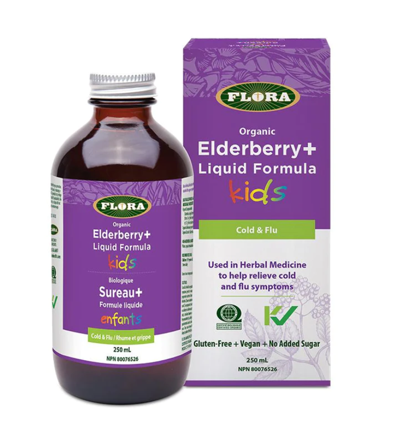 Flora Organic Elderberry+ Liquid Formula Kids Cold & Flu (250 mL)