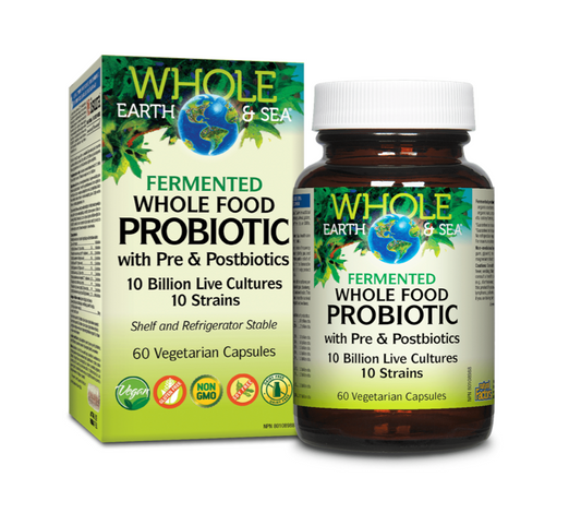 Whole Earth & Sea fermented whole food probiotic with pre and postbiotics in 60 vegetarian capsules