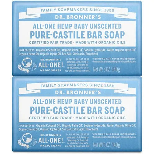 Bonus Deal: Dr. Bronner's Pure Castile Bar Soap Baby Unscented (2 x 140 g)