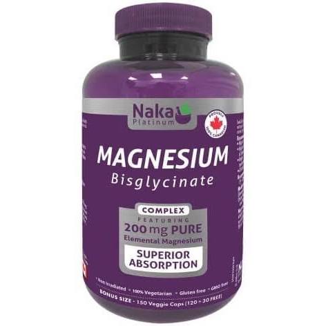 Naka Magnesium Bisglycinate 200mg Pure Elemental Magnesium (Superior Absorption) 150 Capsules